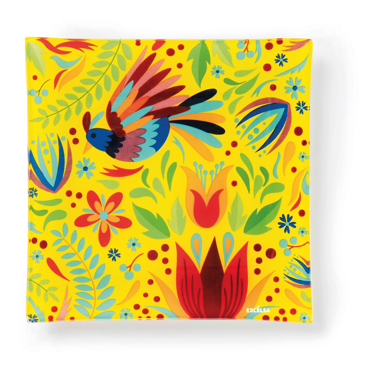Set 4 piatti vassoio in vetro Excelsa – Mexican Flowers, Multicolore