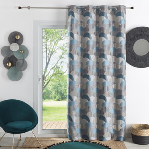 Rideau d'ameublement à jacquard arrondi - Bleu