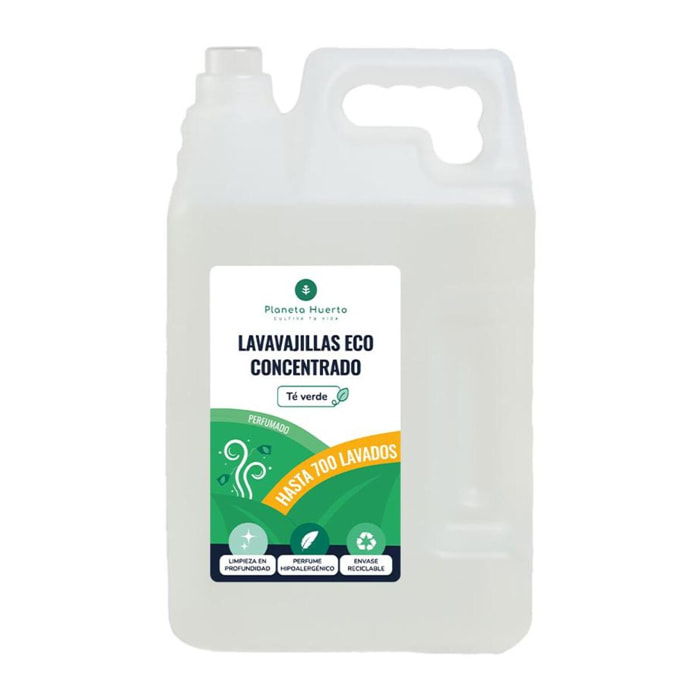 PLANETA HUERTO | Lavavajillas Manual Té Verde ECO 5l 700 Lavados - Lavavajillas Limpieza Profunda y Perfume Hipoalergénico