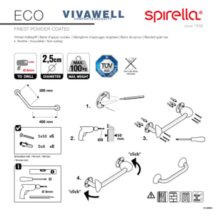 Barre de redressement ou d'appui coudée ECO Acier Inox 71cm Blanc Spirella