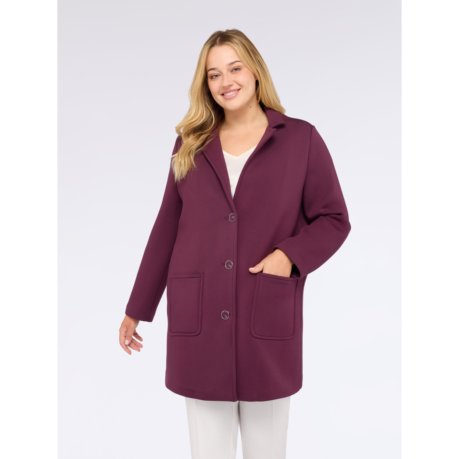 Fiorella Rubino - Cappotto in scuba dalla linea essenziale - Bordeaux