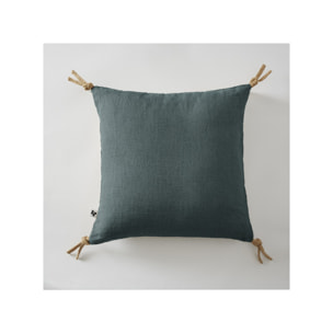 Coussin en lin lavé déhoussable 45 x 45 cm à pompons - 5 coloris - SOLINE