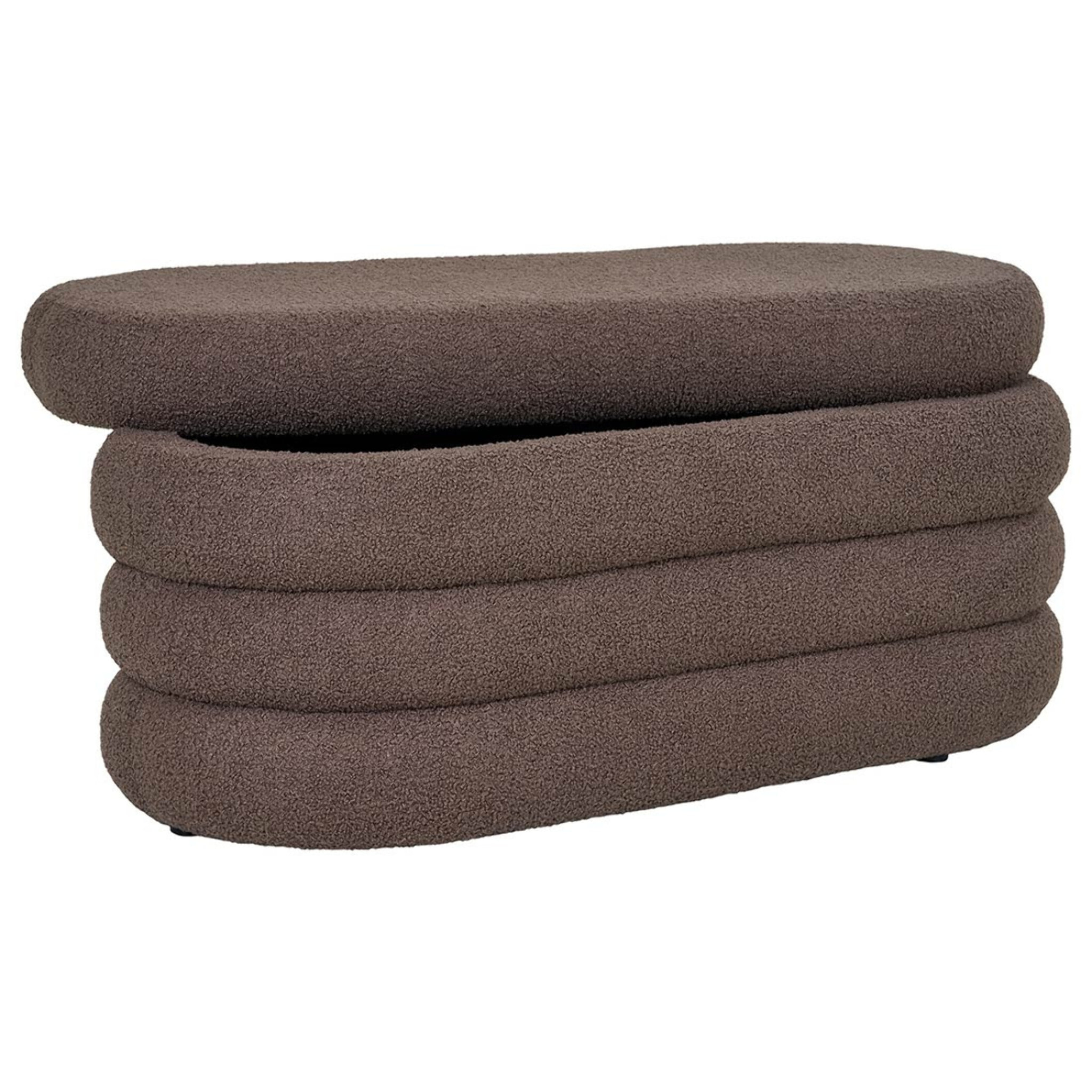 Neo - pouf avec rangement - en tissu bouclette - Marron