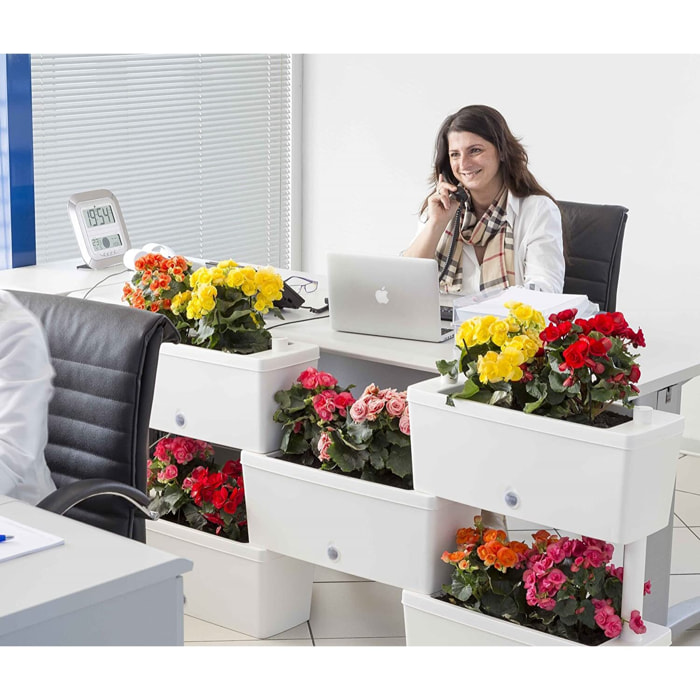 Brick - Kit di 5 fioriere collegabili da 59cm. Colore bianco. Made in Italy