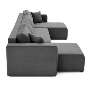 Topaze - canapé panoramique - 7 places - convertible avec coffre - en tissu - Gris foncé