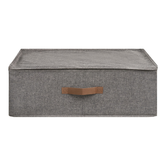Scatola portaoggetti Noto in tessuto grigio scuro con coperchio e manico 56×47×18 cm