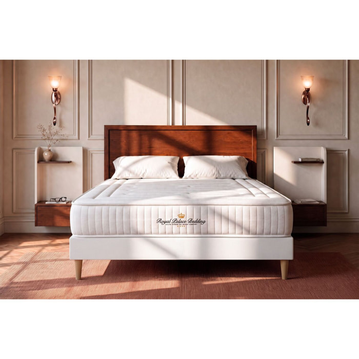 Ensemble - Matelas Ressorts ensachés et mémoire de forme 22cm d'épaisseur - 3 zones de confort - Confort ferme - Sommier tapissier en kit - 2 places