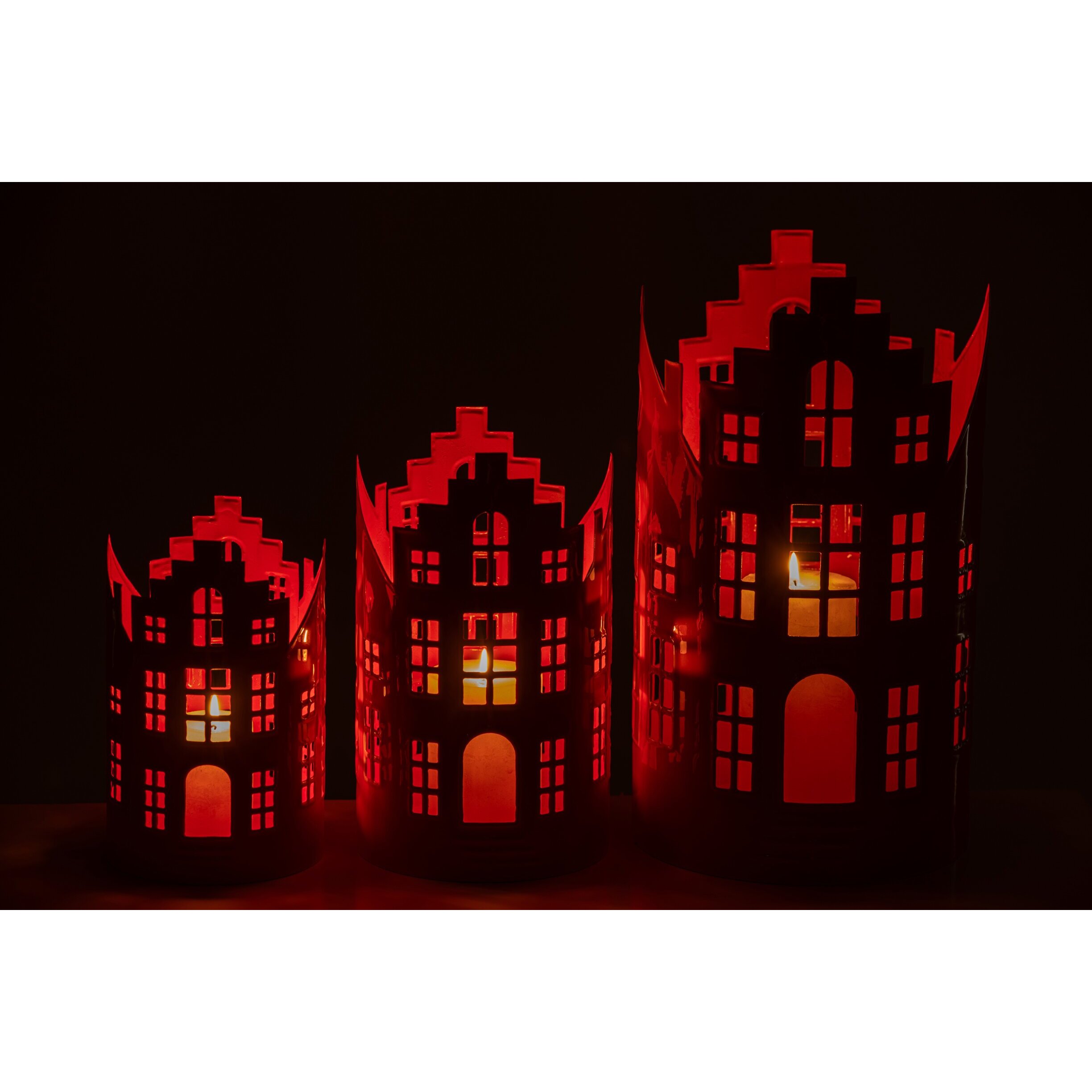 J-Line 3 lanternes maison - fer - fuchsia