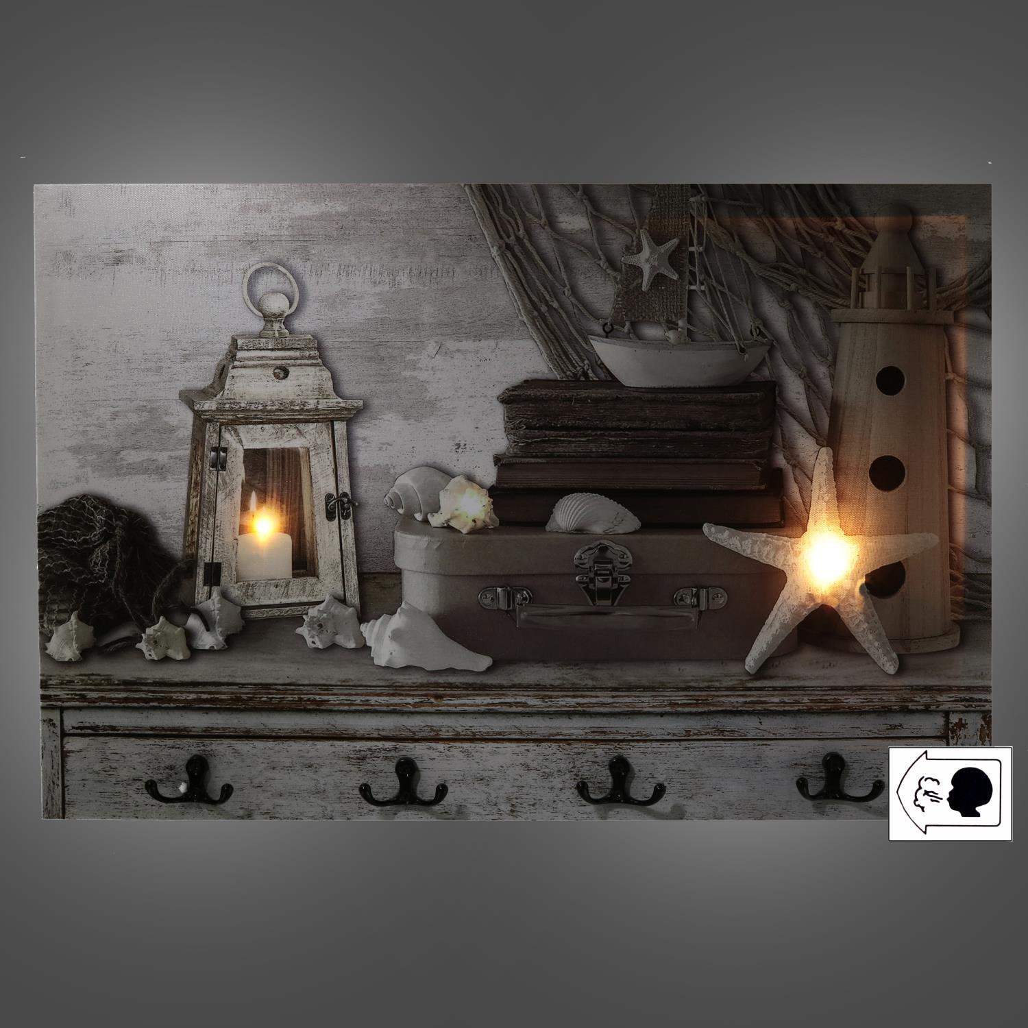 Appendino mare in legno da 8 posti con led cm60x40x1,8