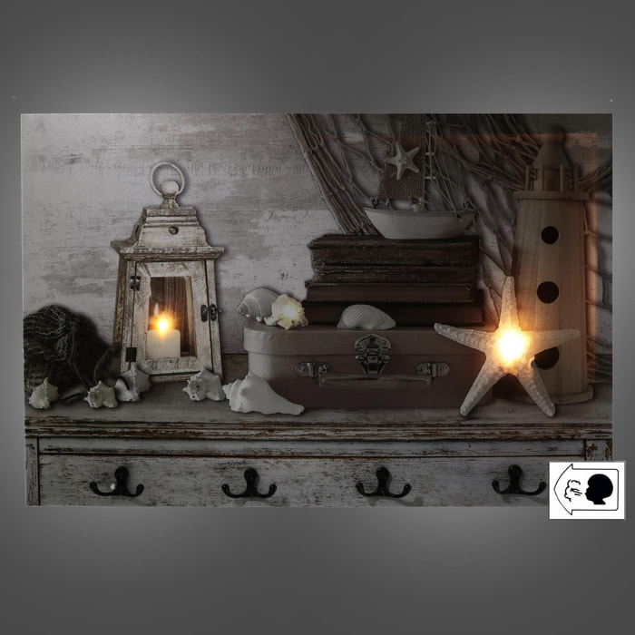 Appendino mare in legno da 8 posti con led cm60x40x1,8