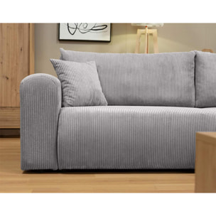 Naomi - Canapé d'angle réversible 4 places convertible avec coffre en velours côtelé - Gris clair