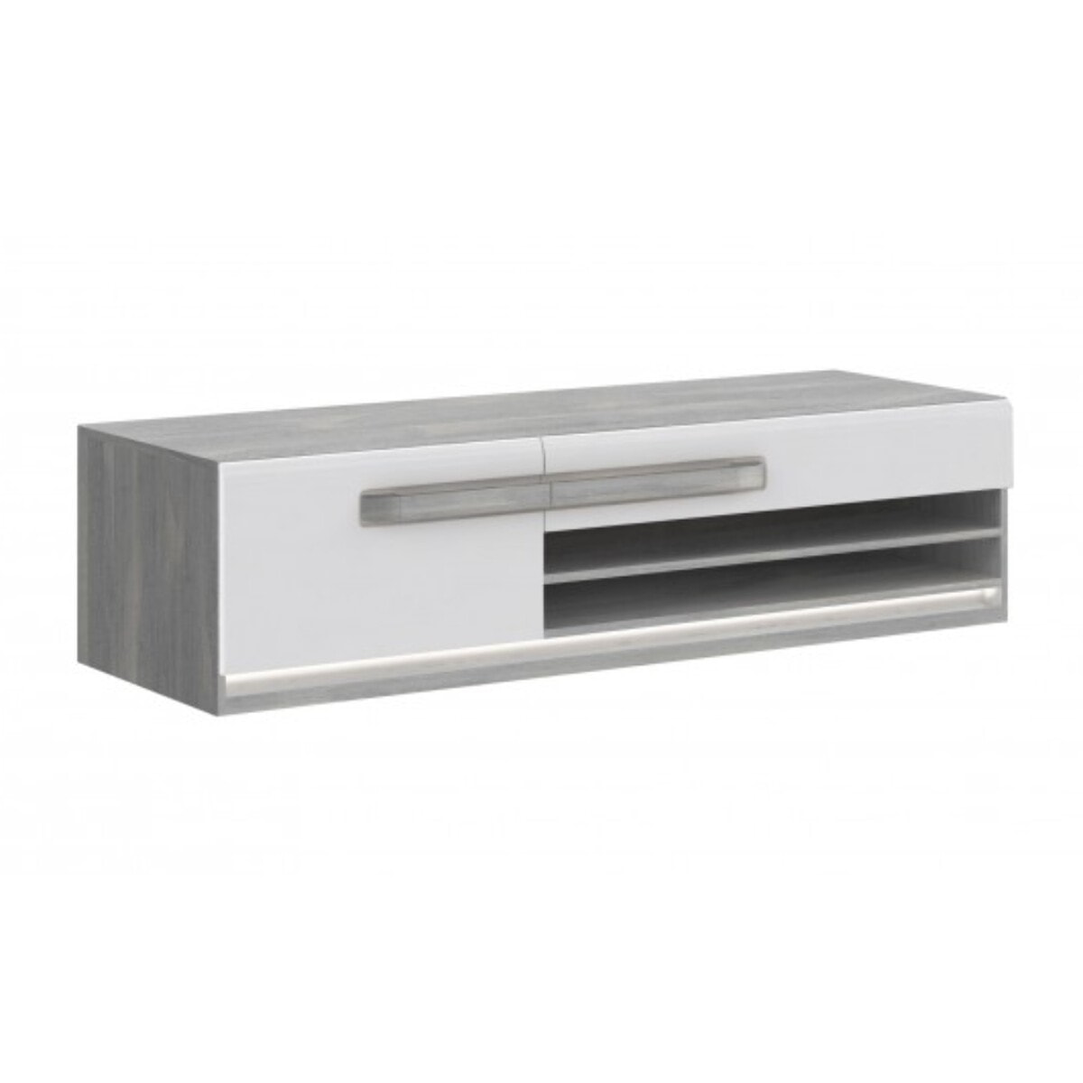 Meuble TV bas blanc laqué décor gris - SENSATION