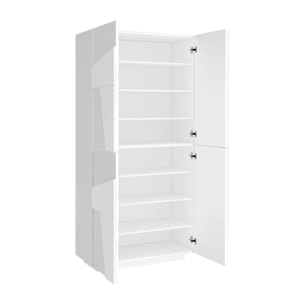 Scarpiera moderna, Made in Italy, a 4 ante battenti, Portascarpe da ingresso, Mobile multiuso, cm 81x38h167, colore Bianco lucido