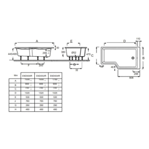 Pack baignoire bain douche 160 x 90  Neo version gauche + tablier + pare bain chromé