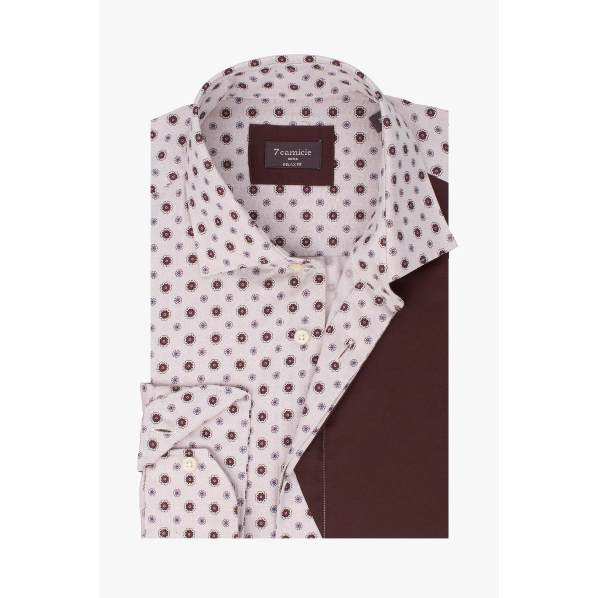 Camici Uomo Kent Popeline Fantasia Beige e Marrone