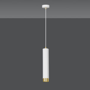 Lampada a sospensione Kibo in acciaio bianco e oro