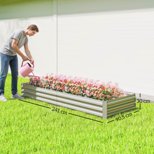 Jardinera Exterior Grande Rectangular de Acero Galvanizado, Huerto Urbano para Cultivar Plantas, Macetero Grande Exterior con Base Abierta, Resistente a la Intemperie, 241x90,5x30 cm, Plata