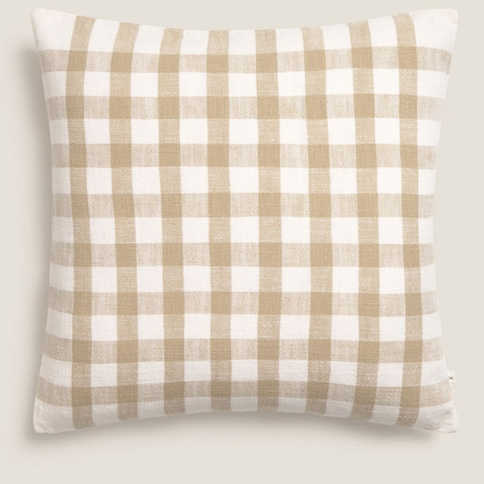 Funda de cojín algodón cuadros Soncuad color marron beige Algodón