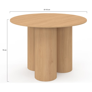 Table à manger ronde Olympia bois pieds pylône Ø110cm