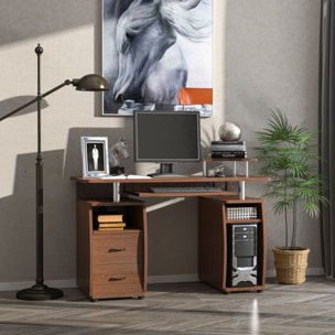 Mesa de Ordenador PC Mesa Escritorio con Múltiples Estantes y 2 Cajones Oficina