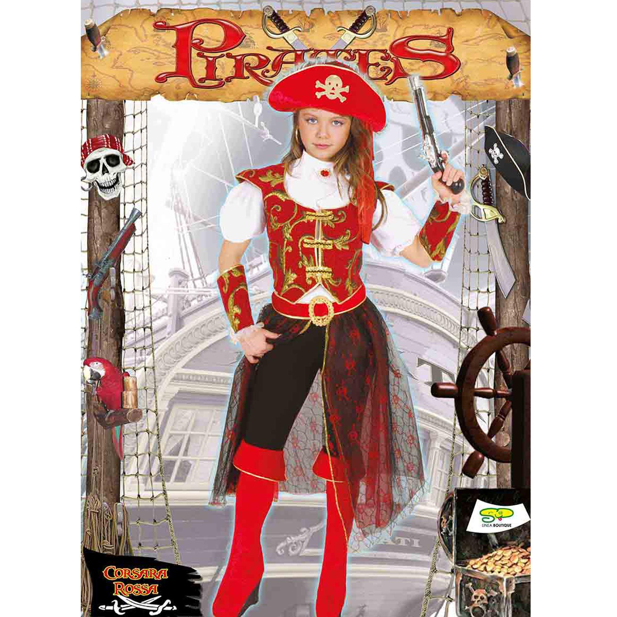 Lady Corsara Travestimento Costume Carnevale Rosso Bianco Nero Bambina