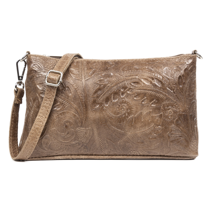 Martia Borsa a tracolla Donna. Pelle autentica Camoscio Inciso Arabesco