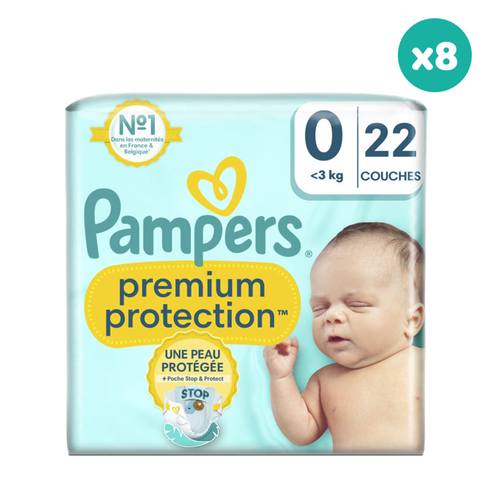 8x22 Couches Premium Protection Taille 0 (-3kg) - Pampers