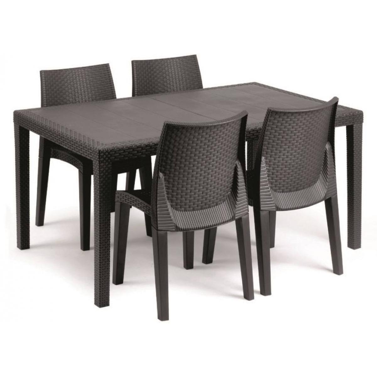 Sedia da esterno Ravenna, Seduta da giardino, Sedia per tavolo da pranzo, Poltrona outdoor effetto rattan, 100 % Made in Italy, Set da 4, Cm 48x55h86, Antracite