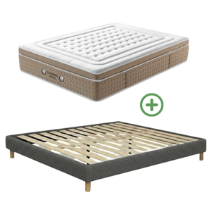 Ensemble matelas Bali & sommier Cancun | Mémoire de forme et ressorts ensachés | Cadre à lattes | Bouclette | Gris clair