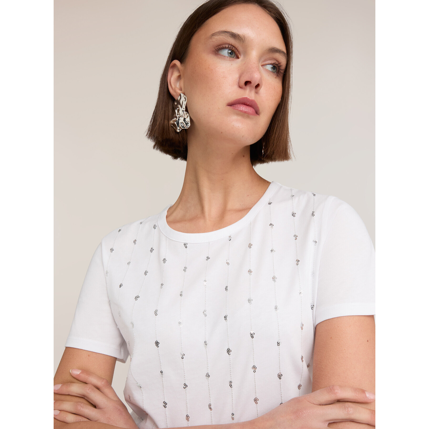 Motivi - T-shirt con ricamo di paillettes - Bianco
