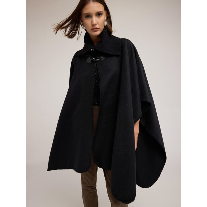 Motivi - Poncho de paño con cuello alto - Negro