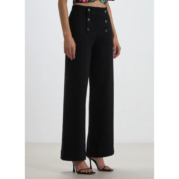 Jeans wide leg con bottoni