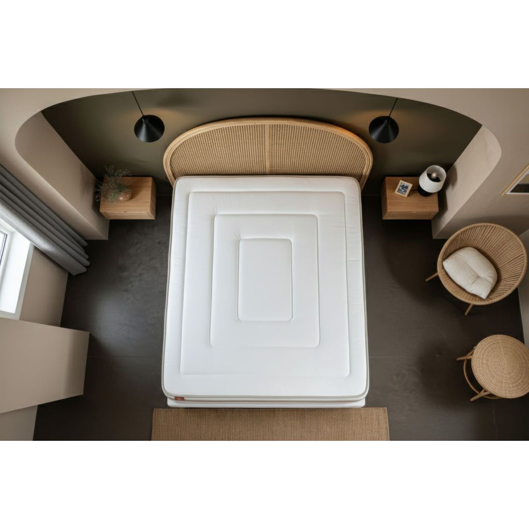 Ensemble Matelas Le Raffiné - 26cm - Ressorts ensachés et mémoire de forme - Confort haut de gamme, impact réduit. - Sommier Tapissier Blanc