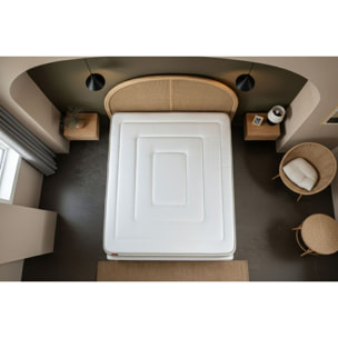 Ensemble Matelas Le Raffiné - 26cm - Ressorts ensachés et mémoire de forme - Confort haut de gamme, impact réduit. - Sommier Tapissier Blanc