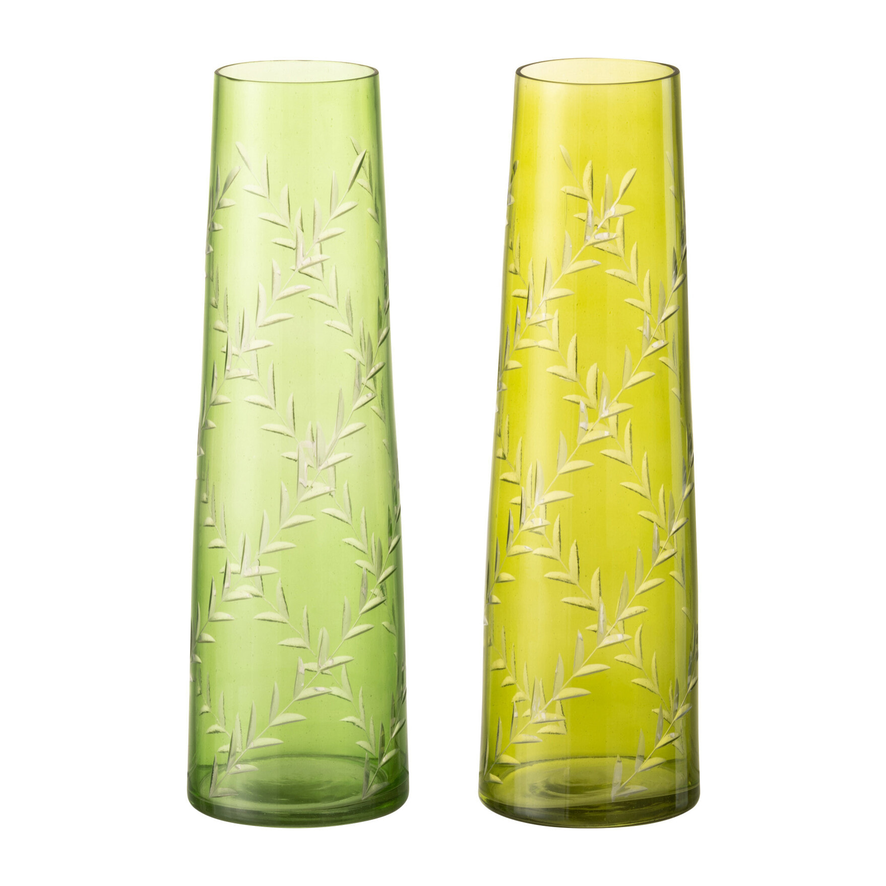 J-Line vase Feuille - verre - vert - large - 2 pièces - 24 cm de hauteur