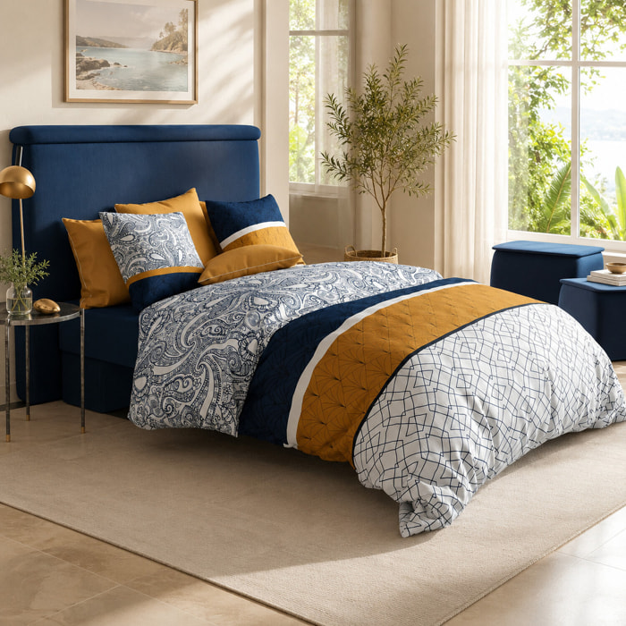 Parure housse de couette imprimé 100% coton - dakota - bleu