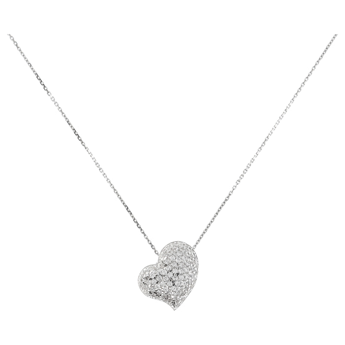 Collana in Argento 925 placcato Platino con Catena Rolo e Pendente Cuore Squadrato con Pavé in Cubic Zirconia