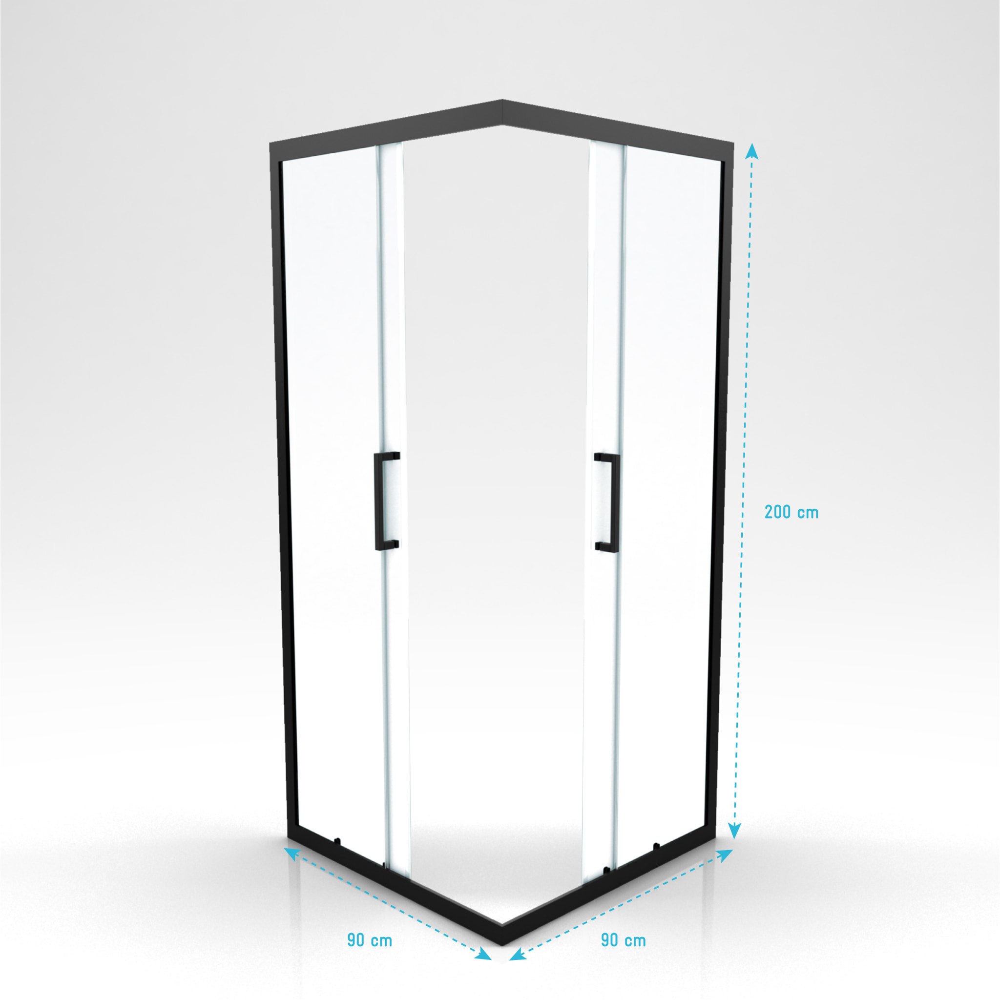 Porte de douche carrée - 90x90x200 cm - PROFILE NOIR MAT - verre trempé 6mm