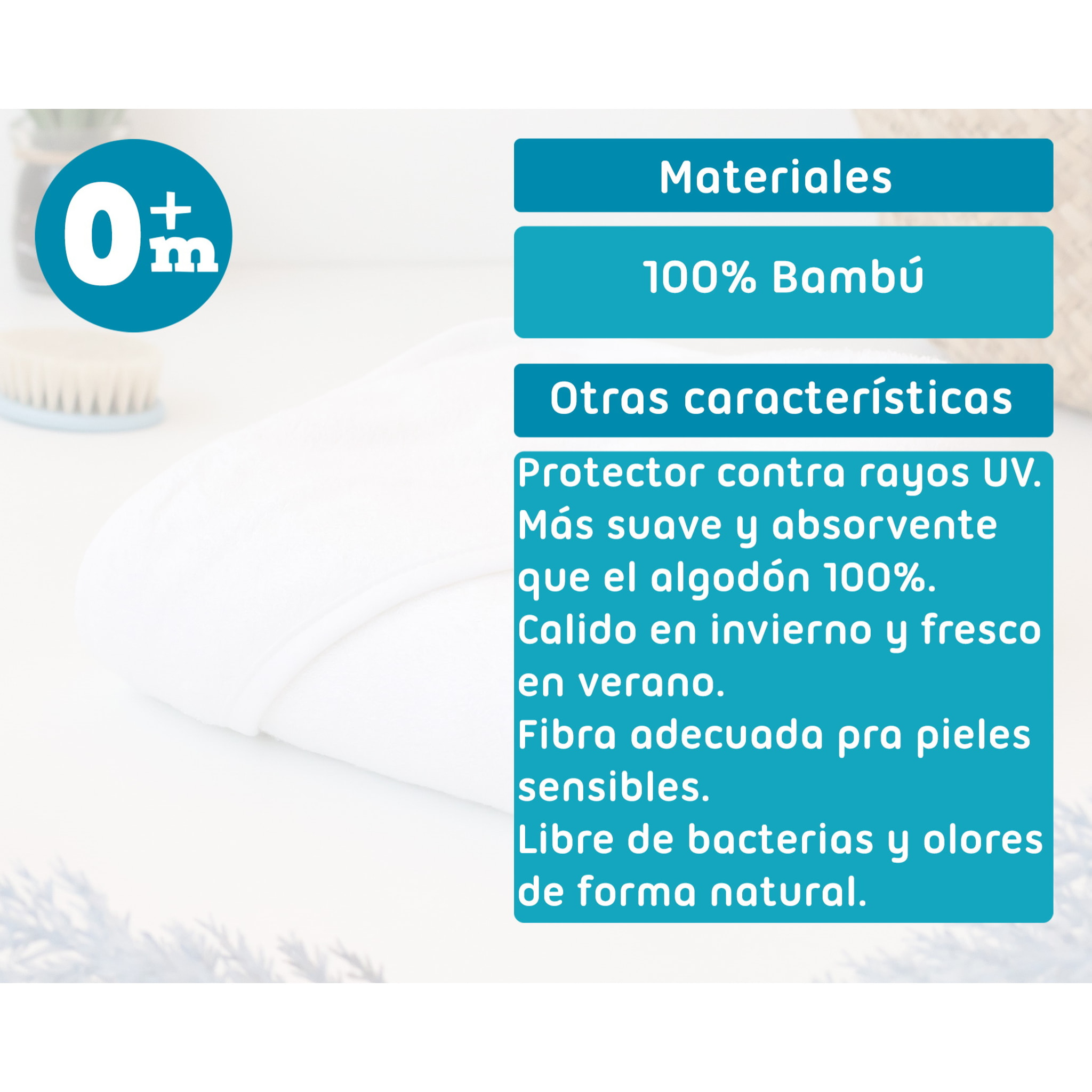 TOALLA BAÑO BAMBÚ PARA BEBÉS BLANCA