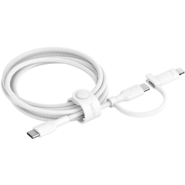 Adaptateur USB BELKIN 2-en-1 USB-C et Lightning 1m50 blanc