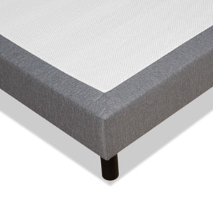 Sommier Tapissier Clémence en Kit, Tissu Gris, Lattes Bois, Soutien Ferme, Montage Rapide