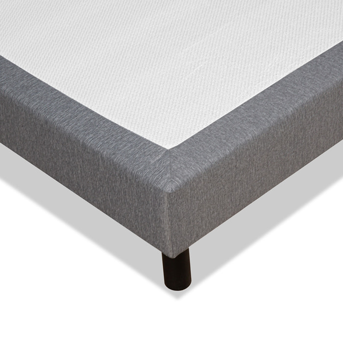 Sommier Tapissier Clémence en Kit, Tissu Gris, Lattes Bois, Soutien Ferme, Montage Rapide