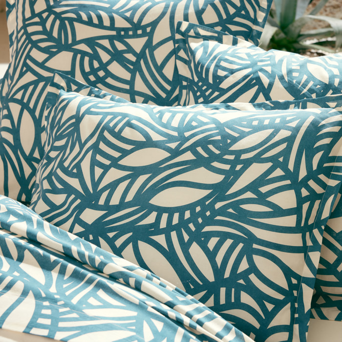 Parure de lit  2 pièces coton végétal géométrique housse + taie - Bleu