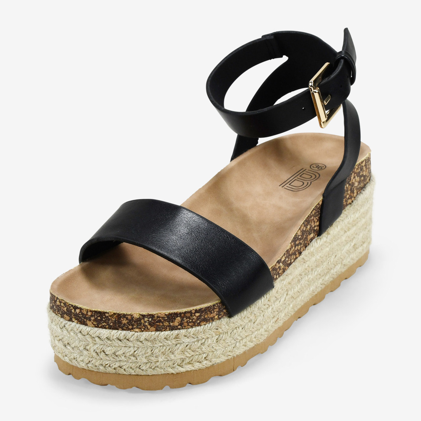 Sandalias de plataforma negras con esparto