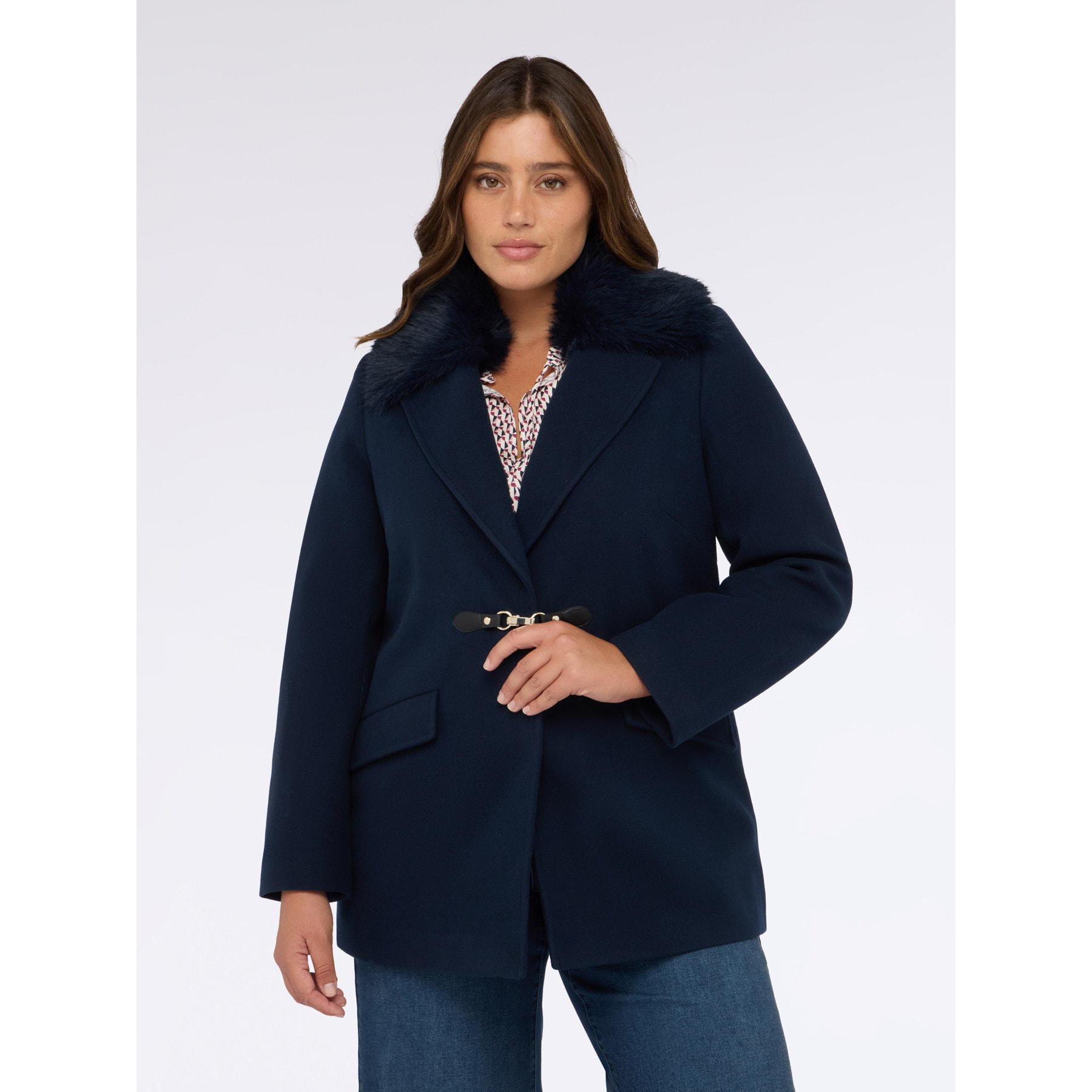 Fiorella Rubino - Cappotto con collo removibile in peluches - Blu