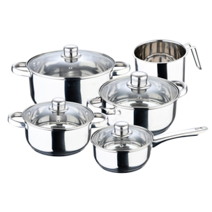 Set 13 pcs compuesto por batería de cocina acero inoxidable + set de 3 sartenes de alumnnio prensado  + cazo 16cm acero inoxidable