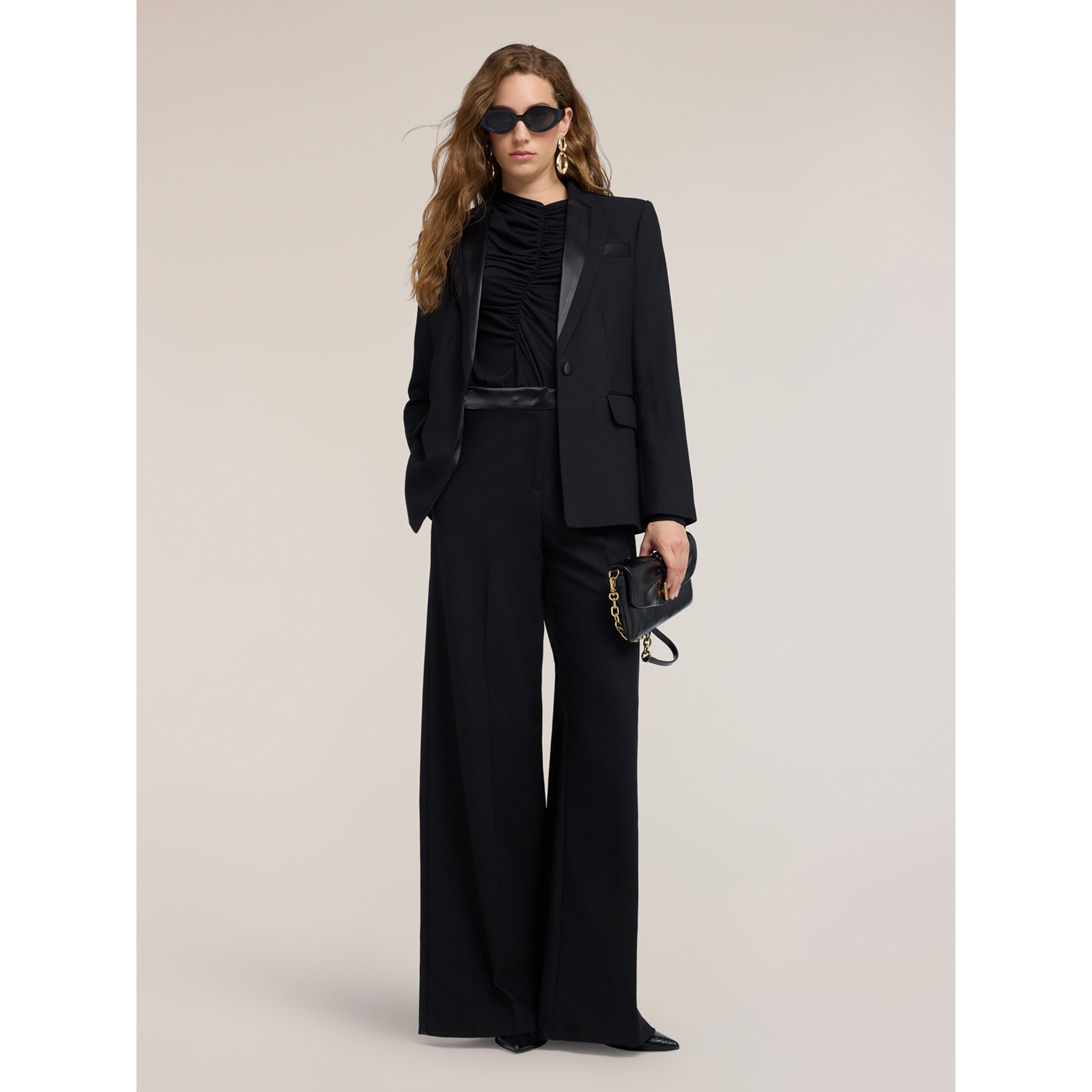Motivi - Pantaloni palazzo in cady con inserti satin - Nero