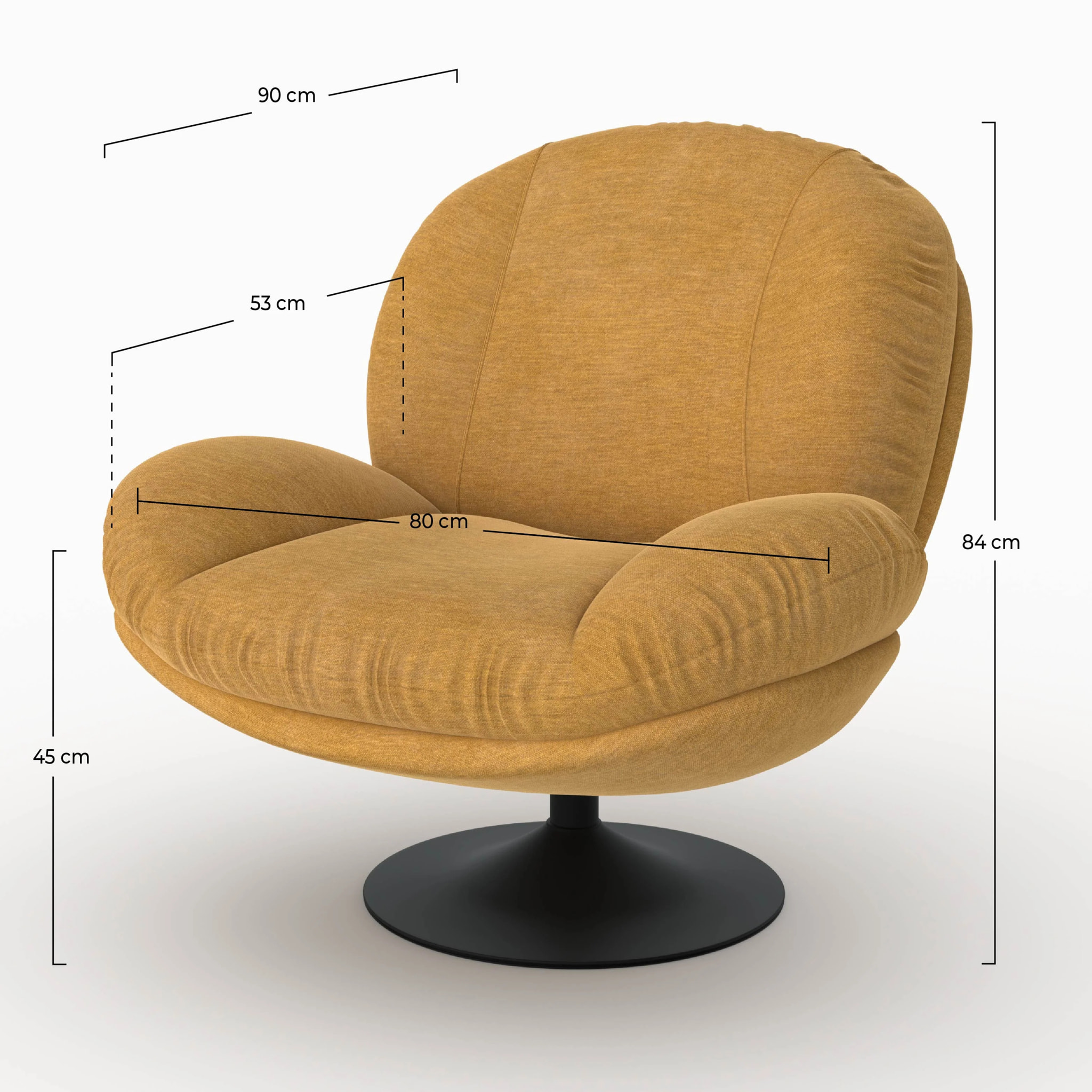 Fauteuil pivotant en tissu effet velours jaune moutarde - Ricci