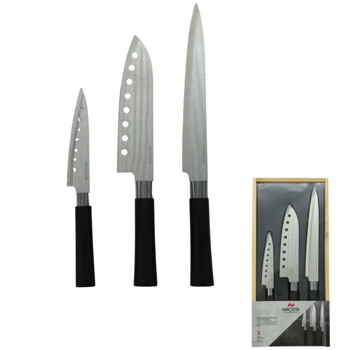 Coffret de 3 couteaux style Japonais en acier Santoku, Gyuto et Honesuki