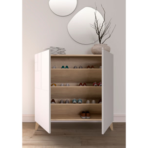 Zapatero Bergen melamina roble claro puertas blanco patas roble cl 87x90x27cm